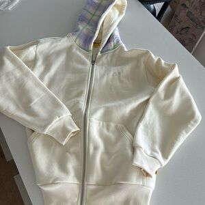 Golf Cream & Lavender Full Zip Sweatshirt with Plaid Hoodie